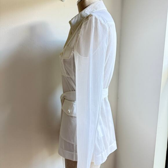 Theory White Sheer Cotton Belted Safari Shirt Jacket Women’s XS - Picture 3 of 8